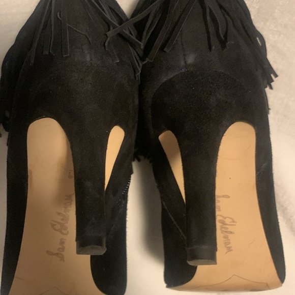 Sam Edelman Kandice Black Suede Pointed Toe Fringed Ankle Booties Boots Size 9. - Picture 5 of 6